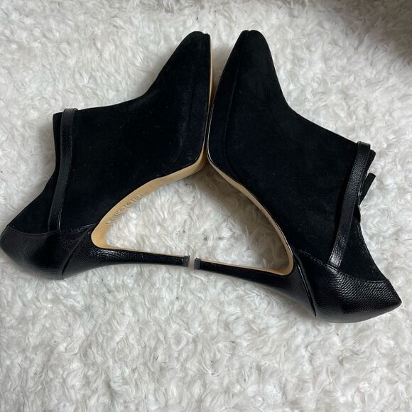 White House Black Market Black suede ankle boots reptile prints trims Size 8M - Picture 7 of 11